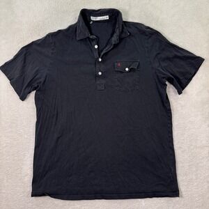 Criquet Mens Large Black Organic Cotton Golf Polo Shirt Button Up Short Sleeve